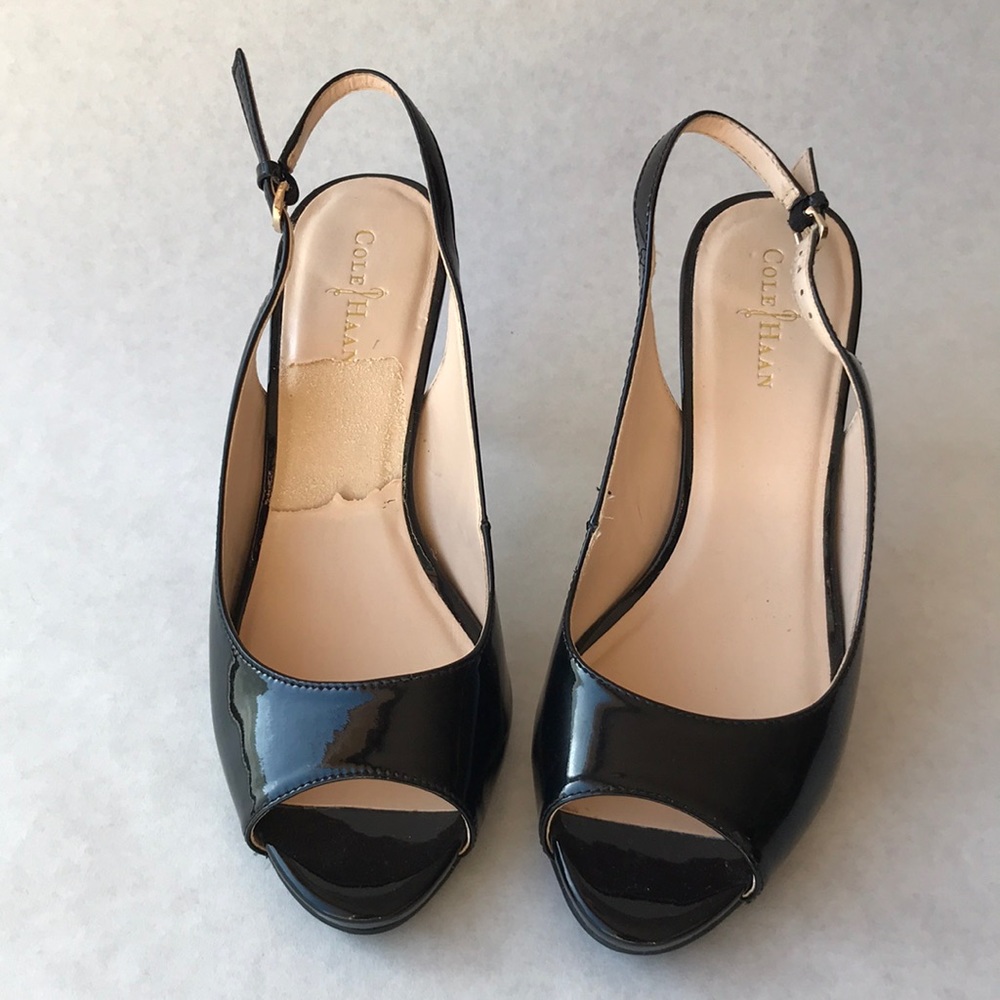 Black Cole Haan Margot Peep Toe Silngback Heels